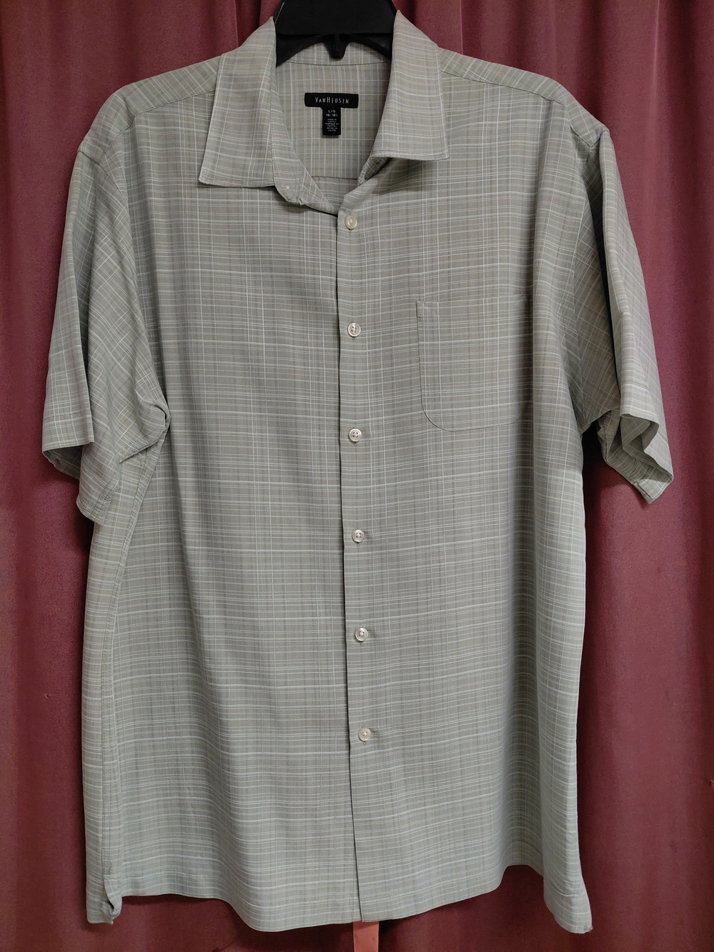 Van Heusen Men's Short-Sleeve Plaid Button-Down Shirt - Sage Green (Lrg)